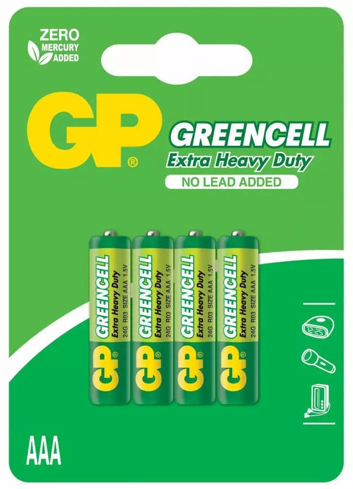 Цинк карбонова батерия GP GREENCELL R03, AAA, 4 бр. blister, 1.5V