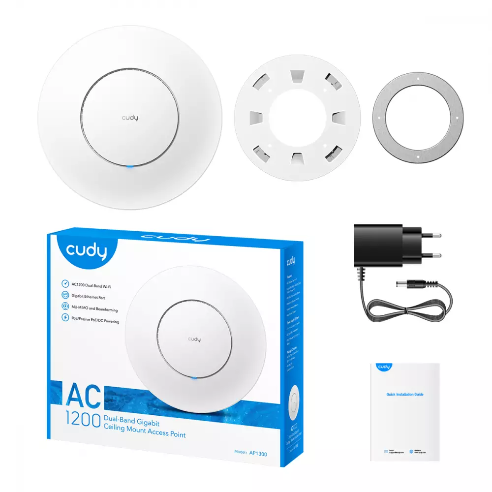 Cudy AP1300, AC1200, 2.4/5 GHz, 300 - 867 Mbps, 1× Gigabit Ethernet PoE