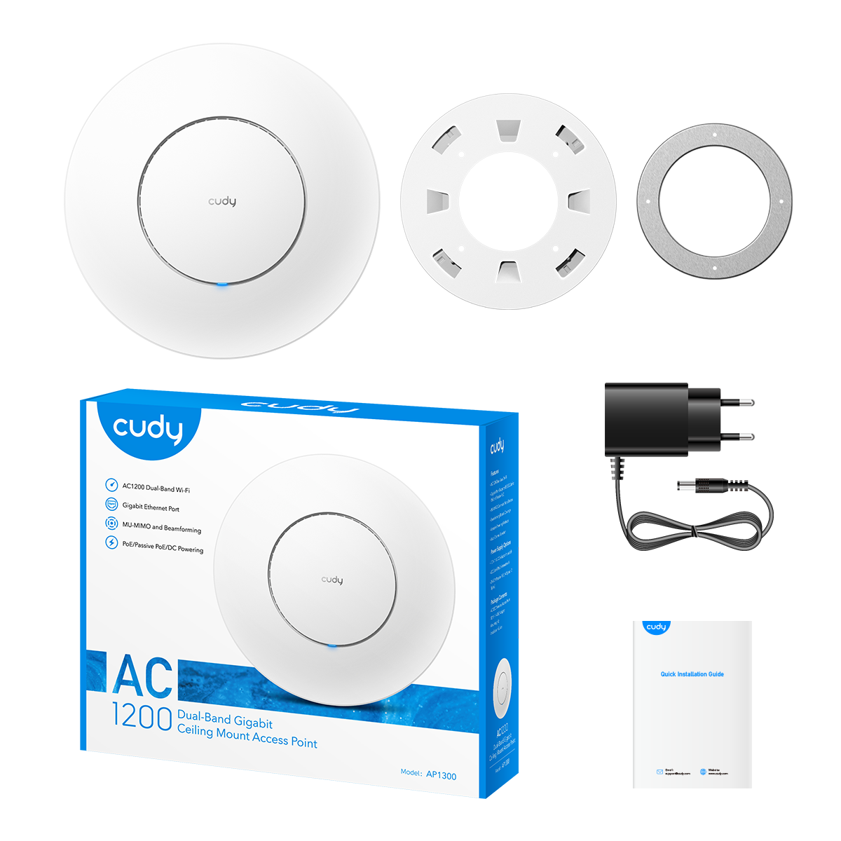 Cudy AP1300, AC1200, 2.4/5 GHz, 300 - 867 Mbps, 1× Gigabit Ethernet PoE