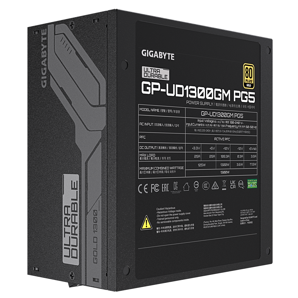 Захранване Gigabyte UD1300GM PG5 1300W 80 Plus GOLD, Modular, PCIe 5.0 Ready