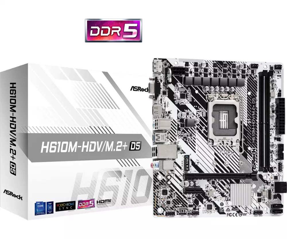 Дънна платка ASRock H610M-HDV/M.2 D5, LGA1700, DDR5, mATX