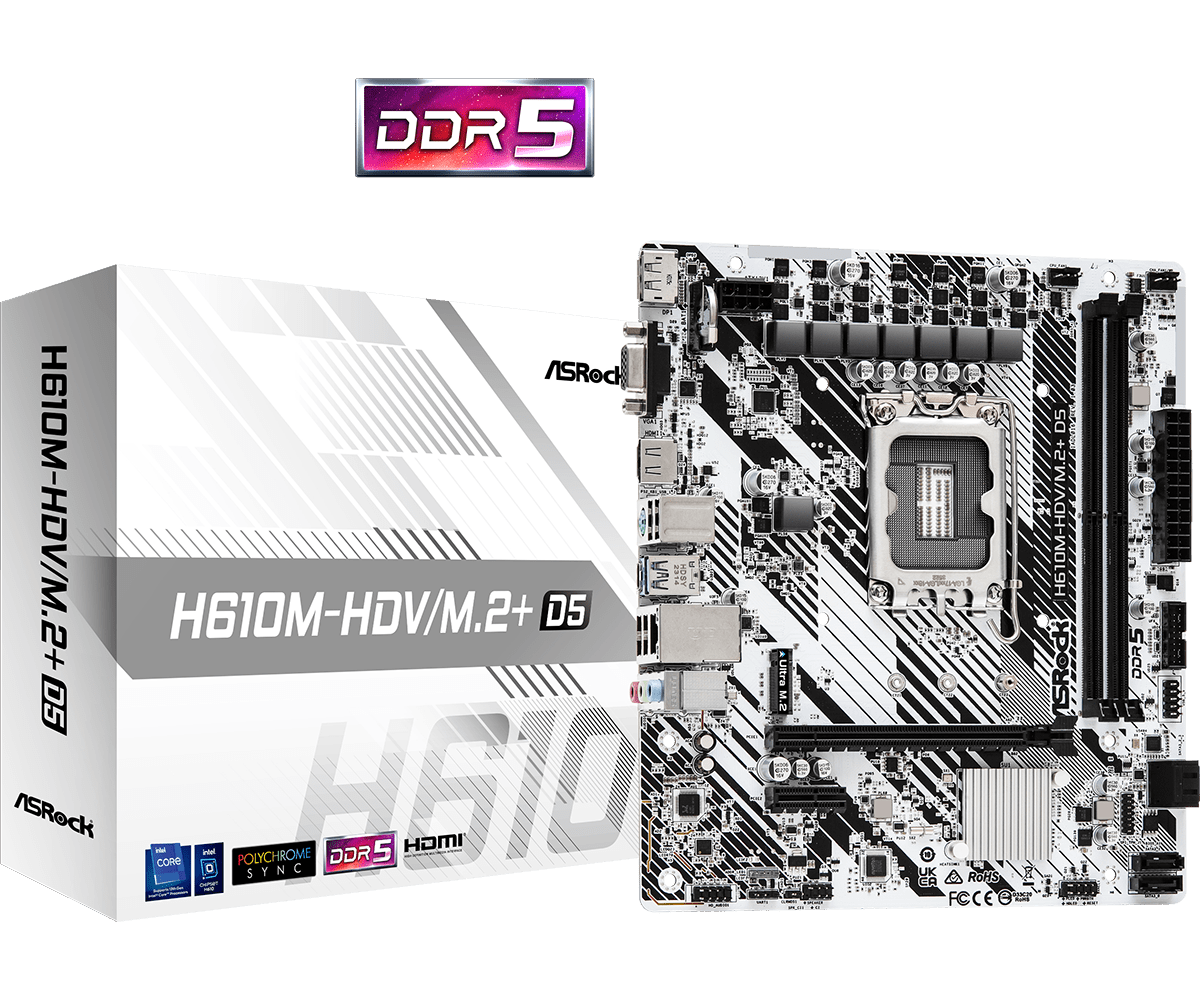 Дънна платка ASRock H610M-HDV/M.2 D5, LGA1700, DDR5, mATX