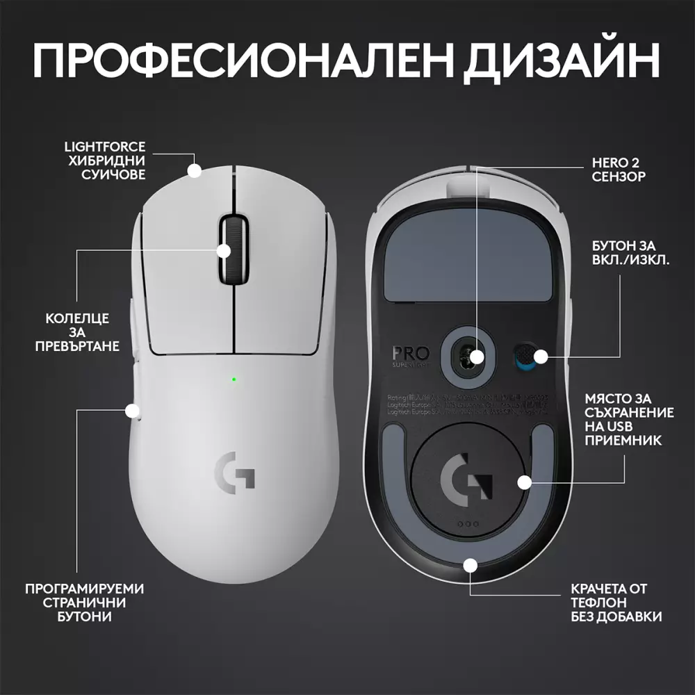 Геймърска мишка Logitech G Pro X Superlight 2 Wireless White - 910-006638