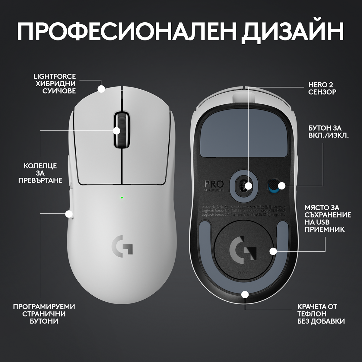 Геймърска мишка Logitech G Pro X Superlight 2 Wireless White - 910-006638