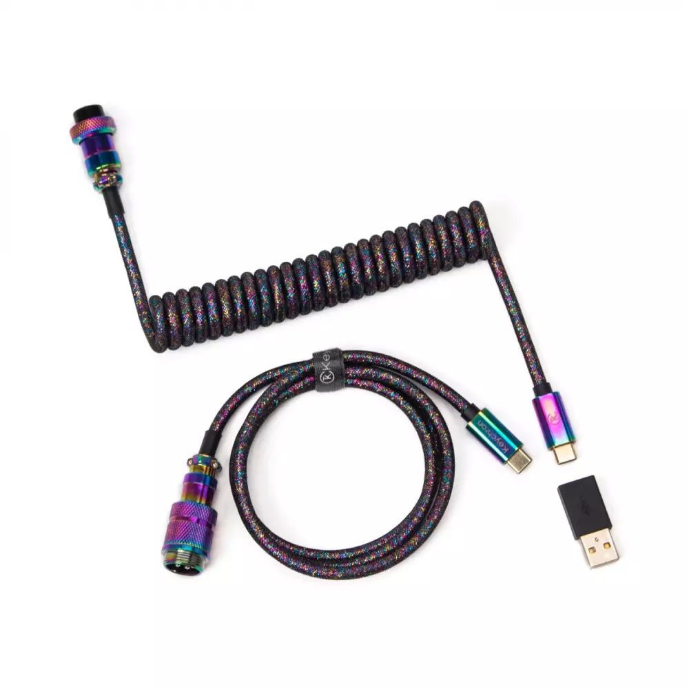 Câble pour clavier Keychron Premium Aviator Straight USB-C - USB-C, Rainbow Plated Black