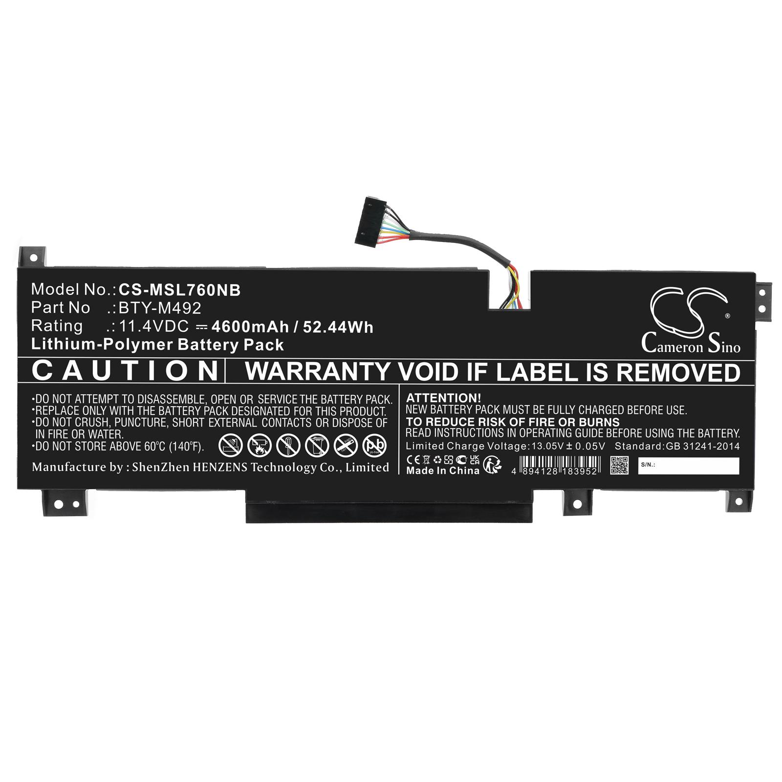 Baterie pentru laptop MSI Katana GF76 11UD-050 CS-MSL760NB BTY-M492 11,4V 4600mAh CAMERON SINO