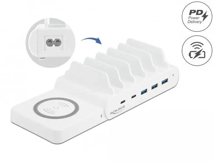 USB и безжично зарядно Delock, 2 x USB-C PD, 3 x USB-A