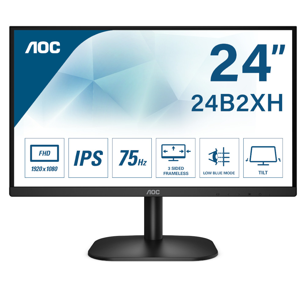 Монитор AOC 24B2XH/EU, 23.8", IPS, FHD 1920x1080, 4ms, 75Hz, VGA, HDMI 