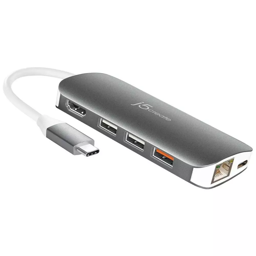 8-портов хъб j5create Mini Dock JCD383, USB, HDMI, Ethernet, SD, microSD