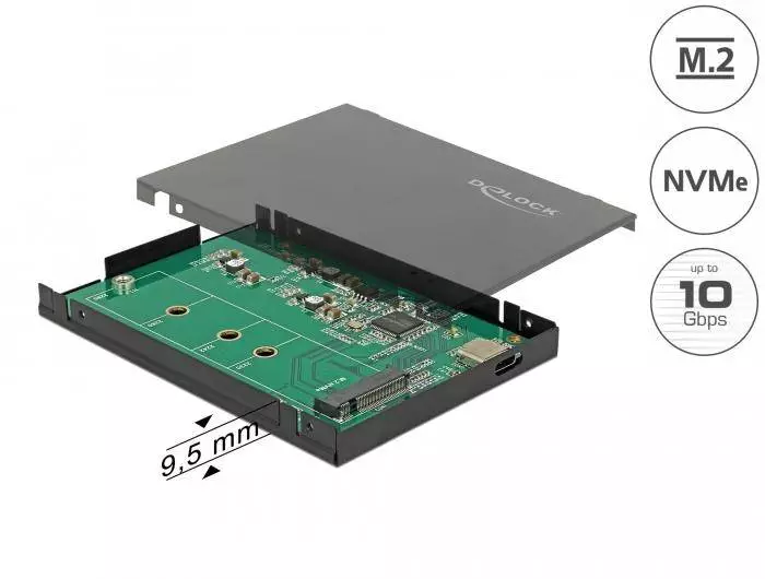 Външно чекмедже Delock, За M.2 NVMe PCIe SSD, USB-C 3.1 Gen 2, 2.5&Prime;