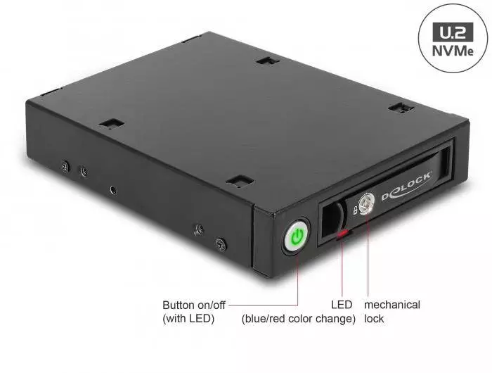Чекмедже Delock 3.5&Prime;, За 1 x 2.5&Prime; U.2 NVMe SSD или SATA / SAS HDD / SSD, Черен