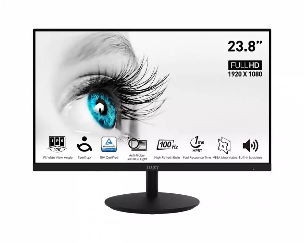 Монитор MSI PRO MP242A, 23.8", FHD 1920x1080, 100Hz, 1ms, sRGB 110%, HDMI, DP, VGA