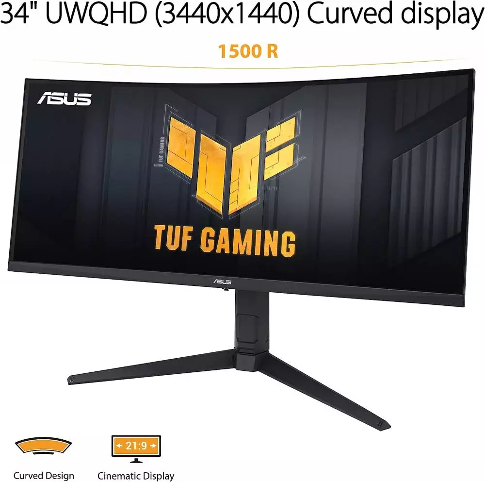 Монитор ASUS TUF Gaming VG34VQEL1A 34", VA Curved, 3440x1440 UWQHD, 100Hz, 1ms MPRT, HDR10, AMD FreeSync