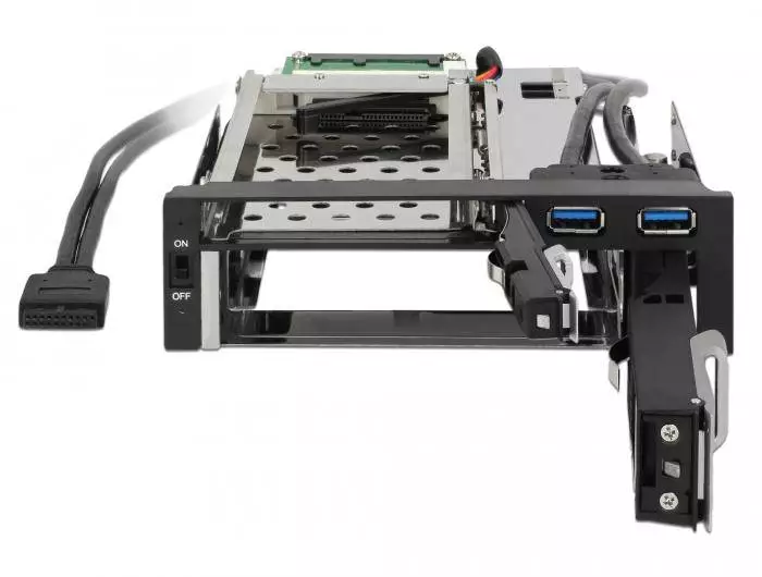 Вътрешно чекмедже Delock 5.25&Prime;, За 1 x 2.5&Prime; + 1 x 3.5&Prime; SATA HDD + 2 x USB 3.0 ports