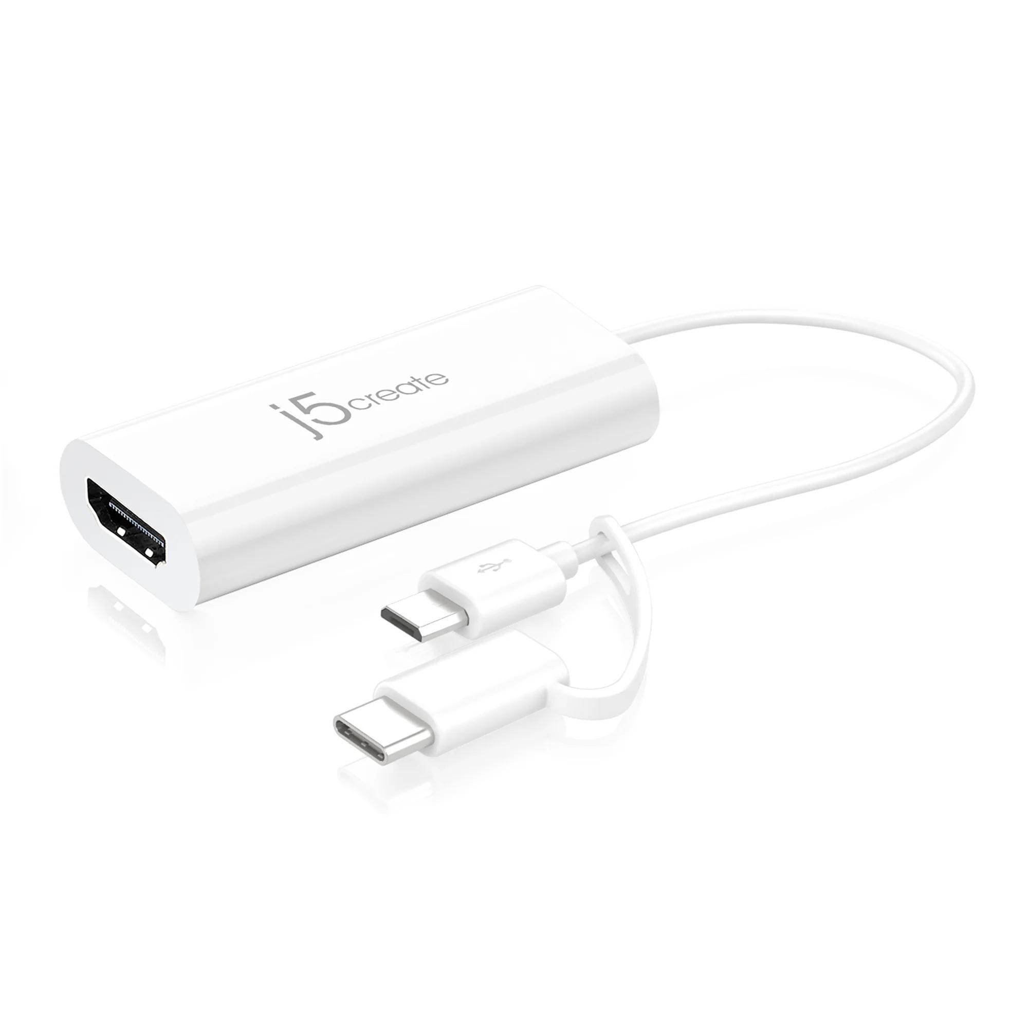 Adaptateur vidéo j5create JUA165C, Pour Android, USB-C/USB-B mâle - HDMI femelle, Blanc
