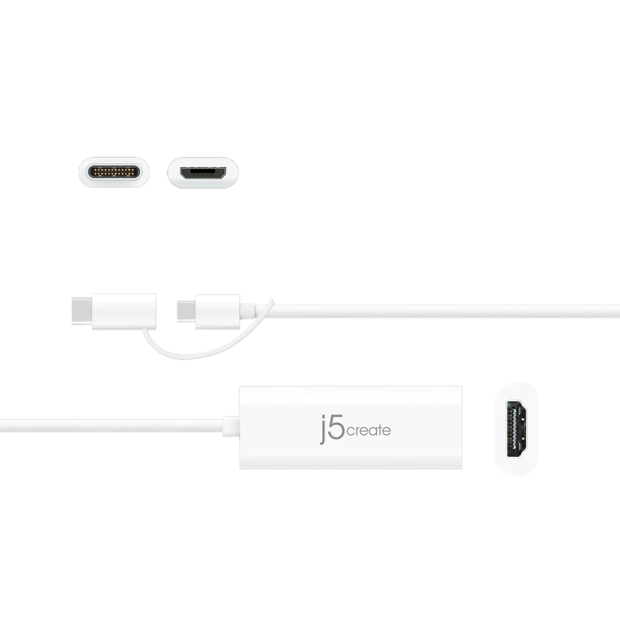 Adaptateur vidéo j5create JUA165C, Pour Android, USB-C/USB-B mâle - HDMI femelle, Blanc