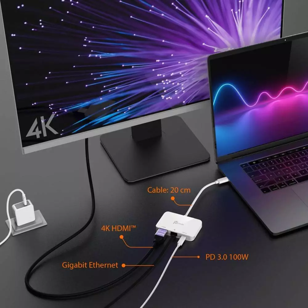 Мрежови адаптер j5create JCA351, Gigabit, 4K HDMI
