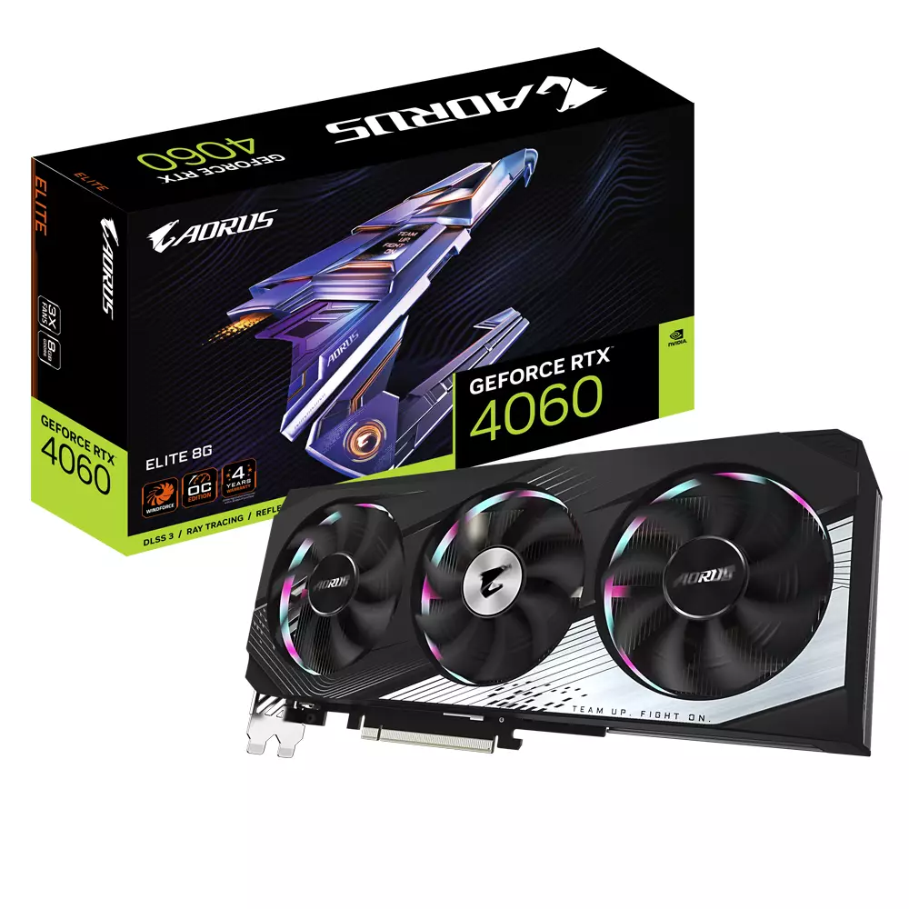 Видео карта GIGABYTE GeForce RTX 4060 AORUS ELITE OC 8GB GDDR6