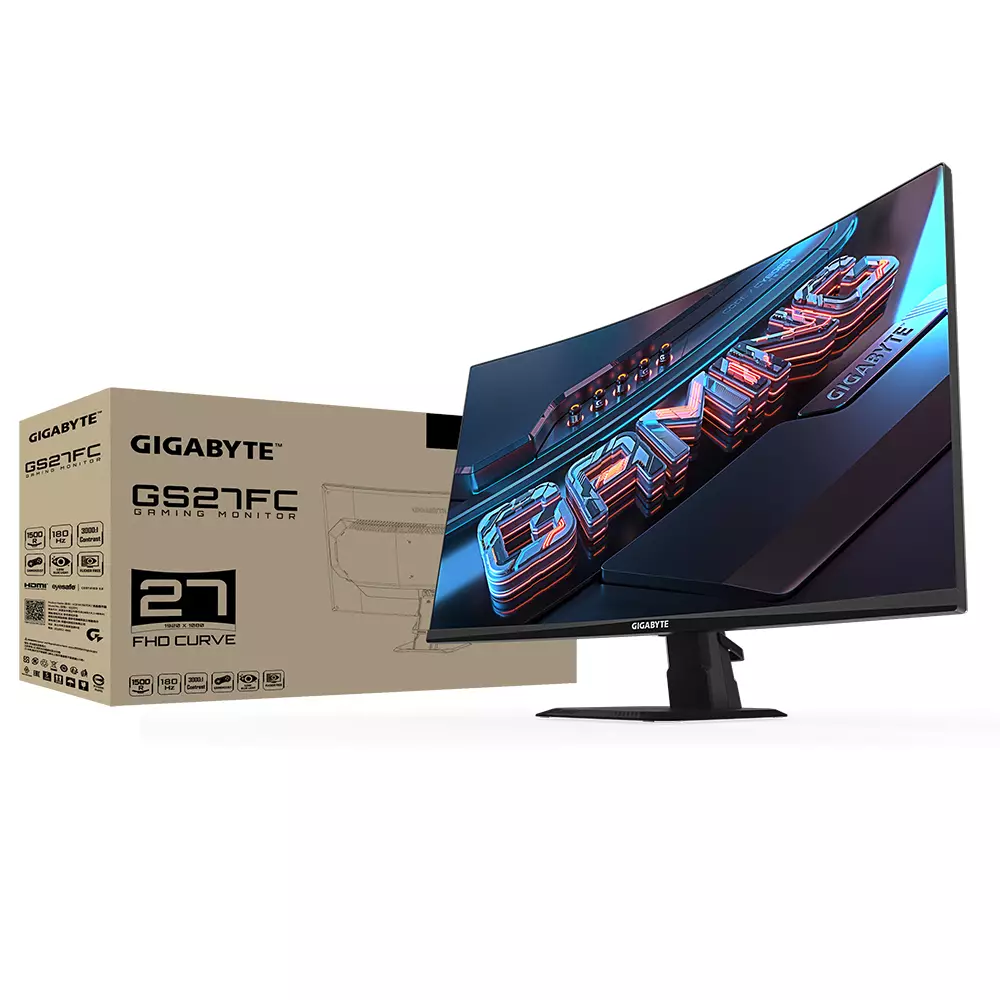 Монитор Gigabyte GS27FC, 27", VA Curved, FHD 1920x1080, 180Hz, 1ms, 108% sRGB, HDR, AMD FreeSync Premium