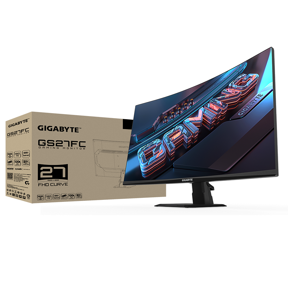 Монитор Gigabyte GS27FC, 27", VA Curved, FHD 1920x1080, 180Hz, 1ms, 108% sRGB, HDR, AMD FreeSync Premium