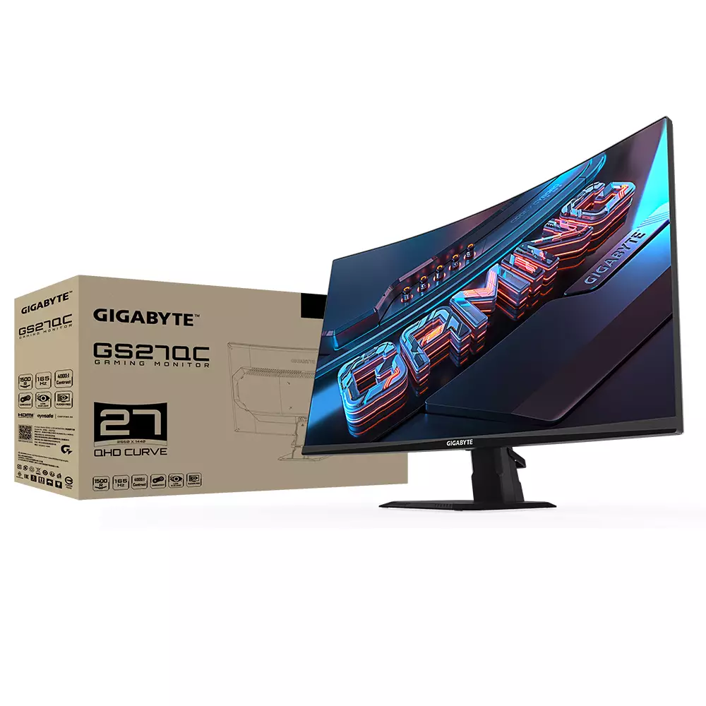 Монитор Gigabyte GS27QC, 27", VA Curved, QHD 2560x1440, 170Hz OC, 1ms, 108% sRGB, HDR, AMD FreeSync Premium 