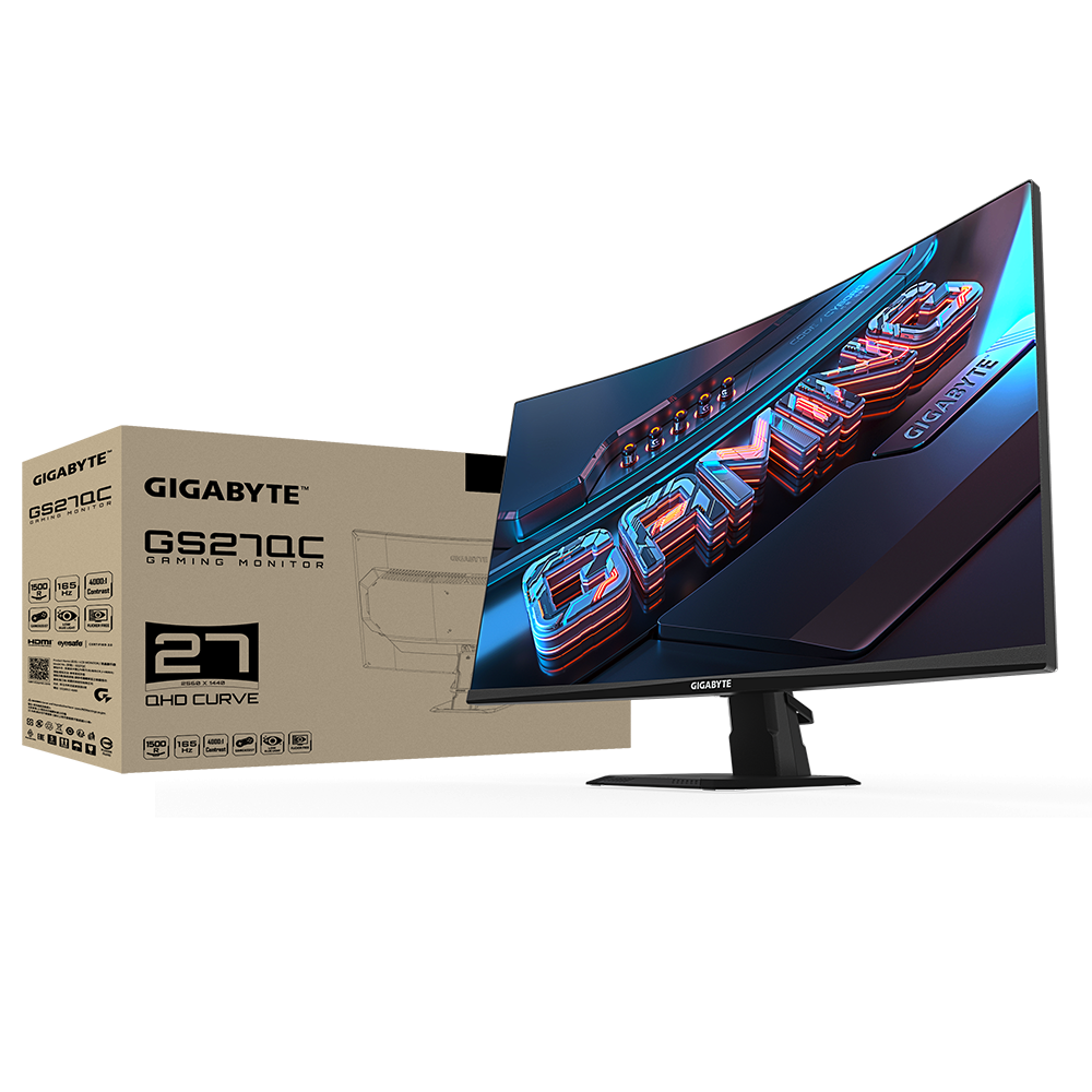 Монитор Gigabyte GS27QC, 27", VA Curved, QHD 2560x1440, 170Hz OC, 1ms, 108% sRGB, HDR, AMD FreeSync Premium 