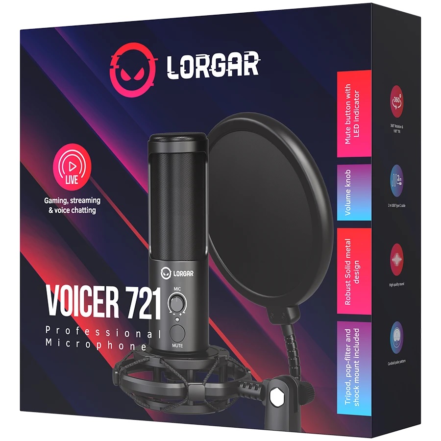 Микрофон LORGAR Voicer 721 LRG-CMT721 Gaming Microphone USB Type-C Black