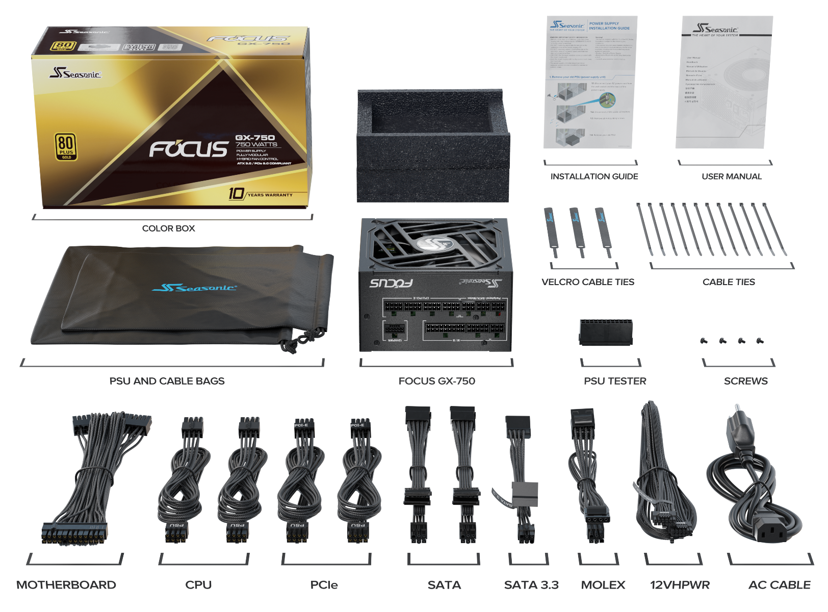Alimentation Seasonic FOCUS GX-750 750W 80 Plus Gold, PCIe 5.0, Fully Modular - SSR-750FX3
