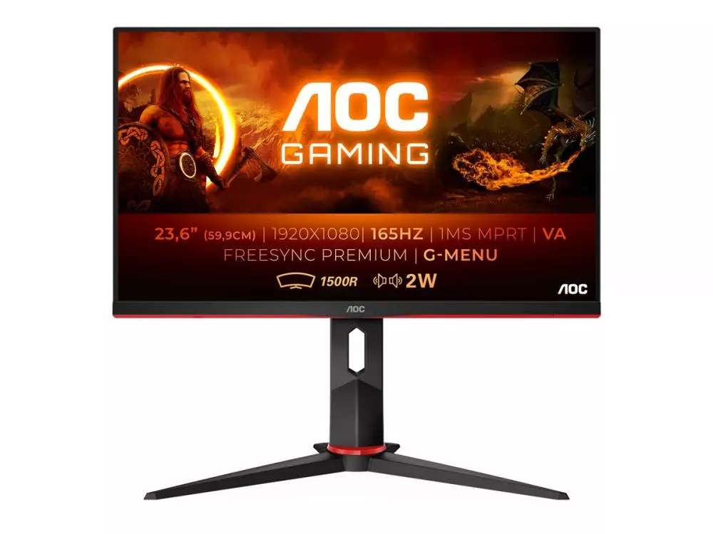 Монитор AOC C24G2AE/BK 23.6", VA Curved, FHD 1920x1080, 165Hz, 1ms, AMD FreeSync Premium, HDMI, DP, VGA
