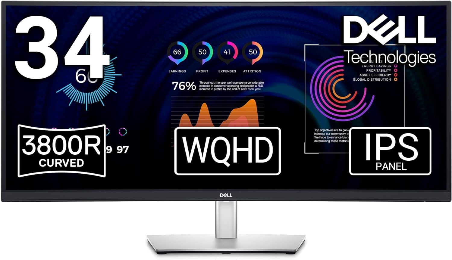 Монитор Dell P3424WE USB-C Hub, 34" Curved, IPS, WQHD 3440x1440, 60Hz, 5ms, 99% sRGB, LAN 