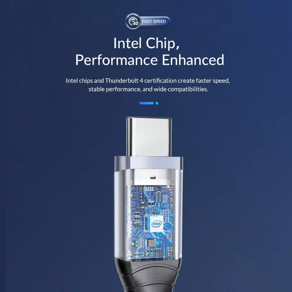 Orico кабел Cable Thunderbolt 4 / USB4 - Type-C to Type-C 40Gbps PD100W 2.0m Grey - TBZ4-20-GY