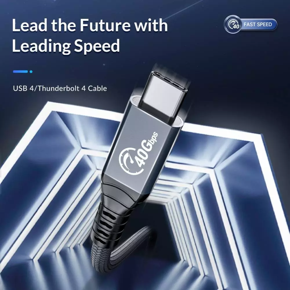 Orico кабел Cable Thunderbolt 4 / USB4 - Type-C to Type-C 40Gbps PD100W 2.0m Grey - TBZ4-20-GY
