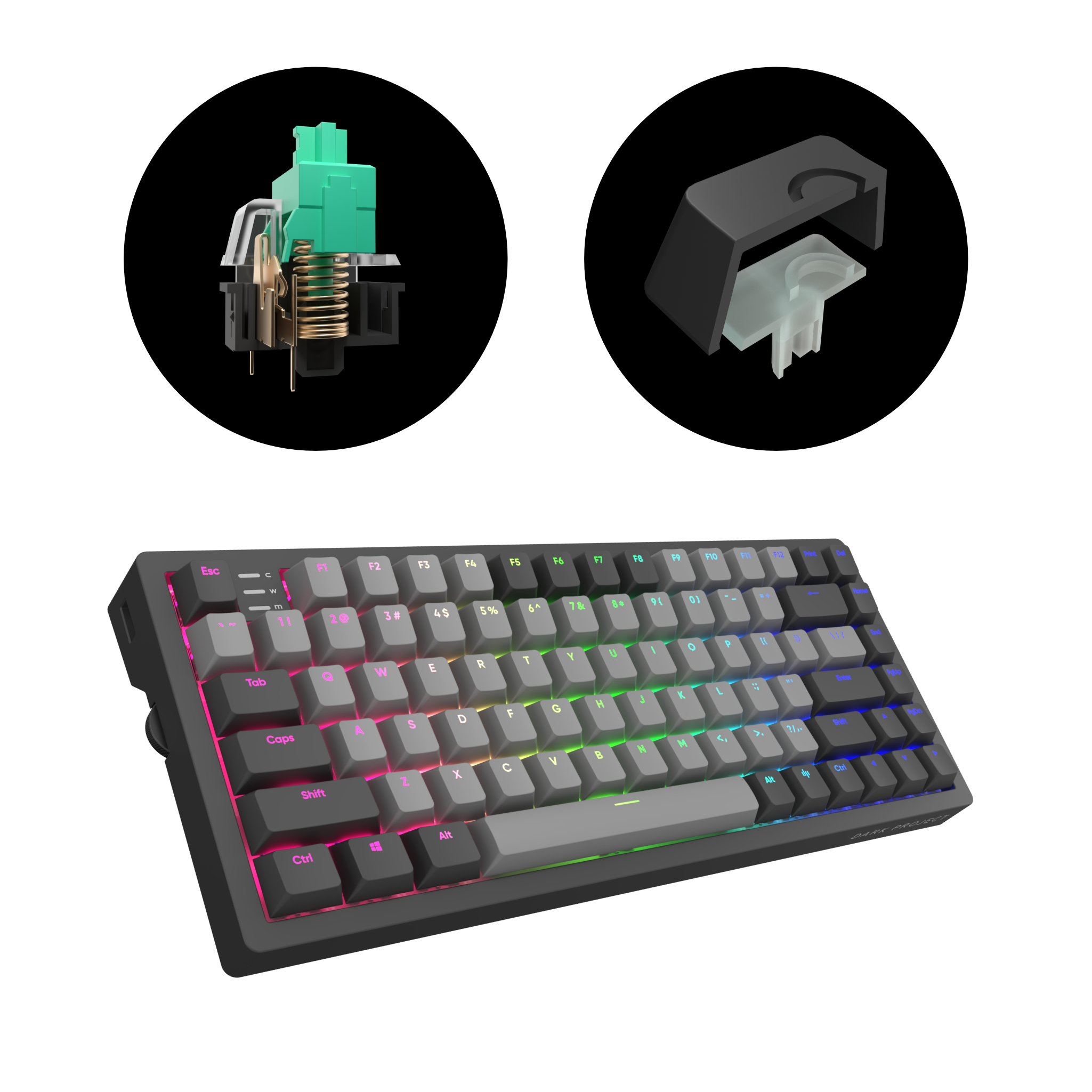 Геймърскa механична клавиатура Dark Project KD83A Cloud Grey TKL PBT - HS Gateron Cap Teal Switch, RGB