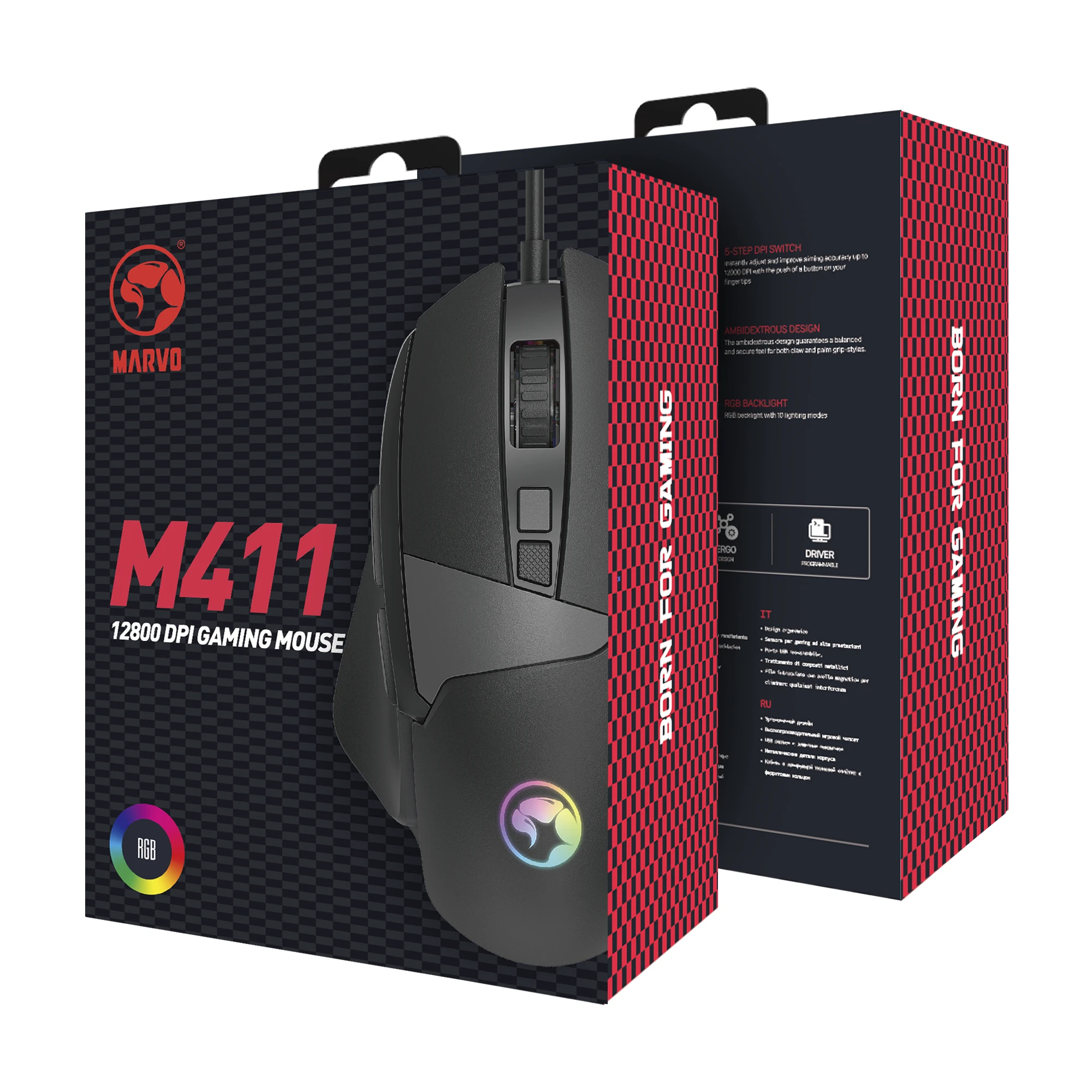 Игровая мышь Marvo M411 RGB - 12800dpi, programmable, 1000Hz