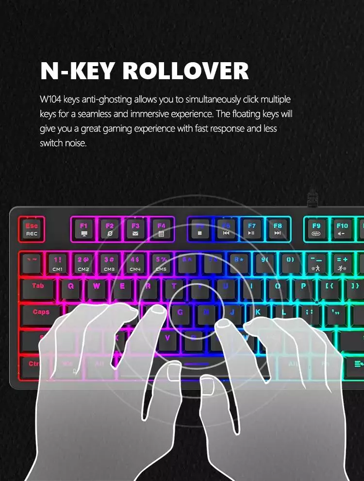 Геймръска клавиатура KG948 - 108 keys, RGB, Macros, Blue switches