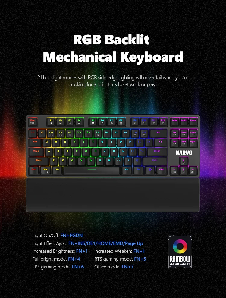 Геймръска клавиатура Marvo KG947 - Blue switches, TKL, Wristpad