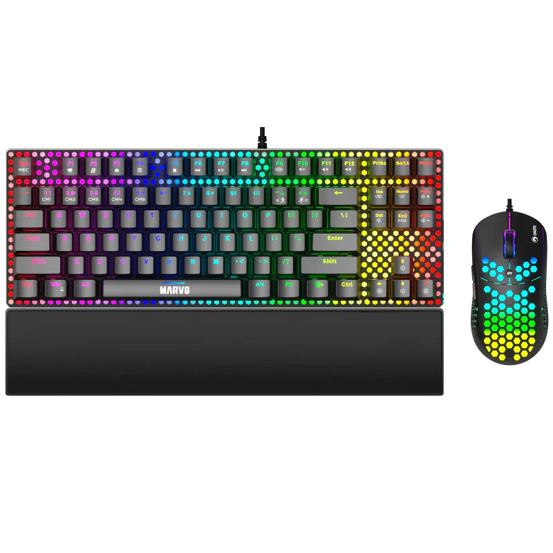 Геймърски комплект Marvo CM373 Blue Switches 2-in-1 - Mechanical Keyboard TKL, Mouse