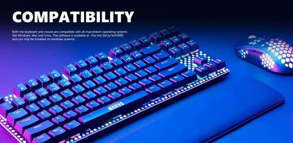 Геймърски комплект Marvo CM373 Blue Switches 2-in-1 - Mechanical Keyboard TKL, Mouse