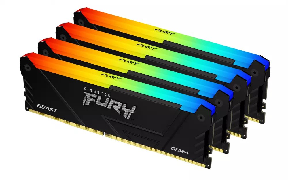 Памет Kingston FURY Beast Black RGB 64GB( 4x16GB) DDR4 3200MHz CL16 - KF432C16BB12AK4/64