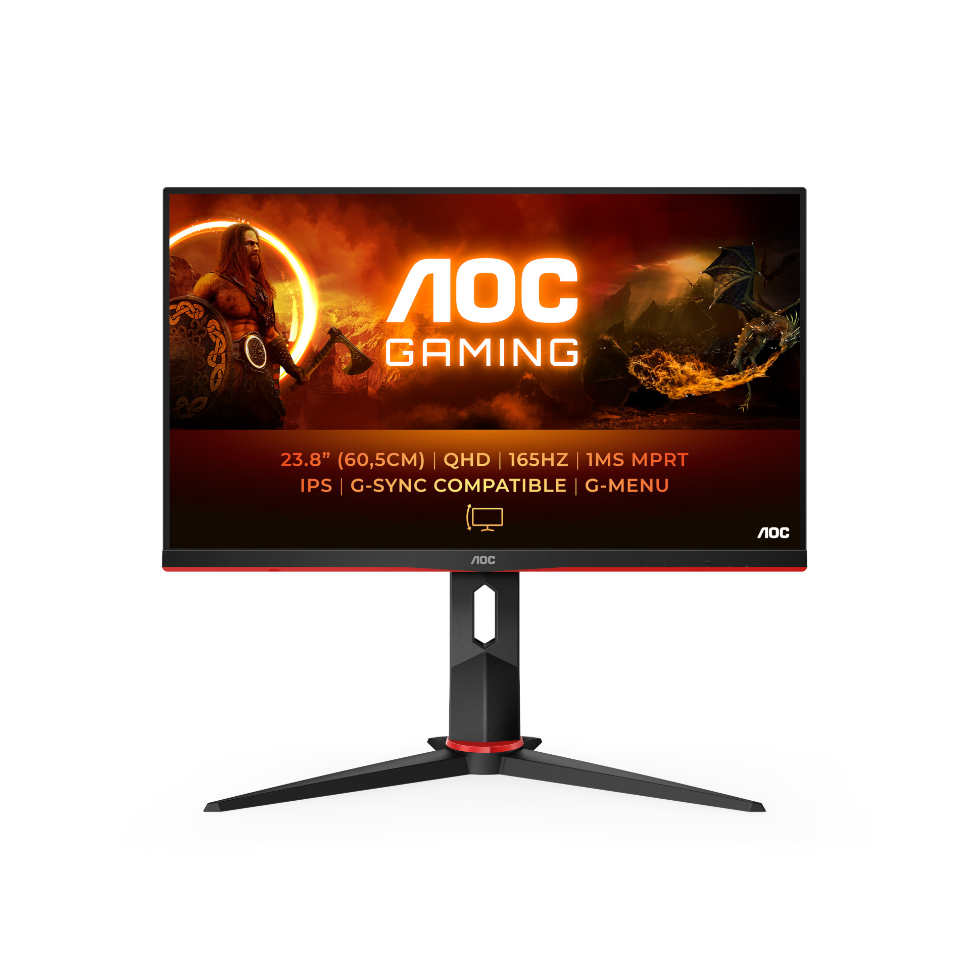 Монитор AOC Q24G2A/BK, 23.8", IPS, QHD 2560x1440, 165Hz, 1ms,  NVIDIA G-SYNC Compatible, AMD FreeSync Premium 