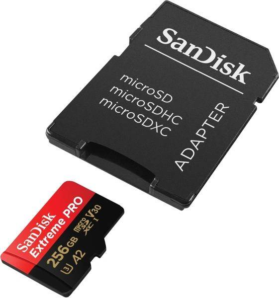 Карта памет SanDisk Extreme PRO microSDXC 256GB + SD Adapter A2 C10 V30 UHS-I U3 