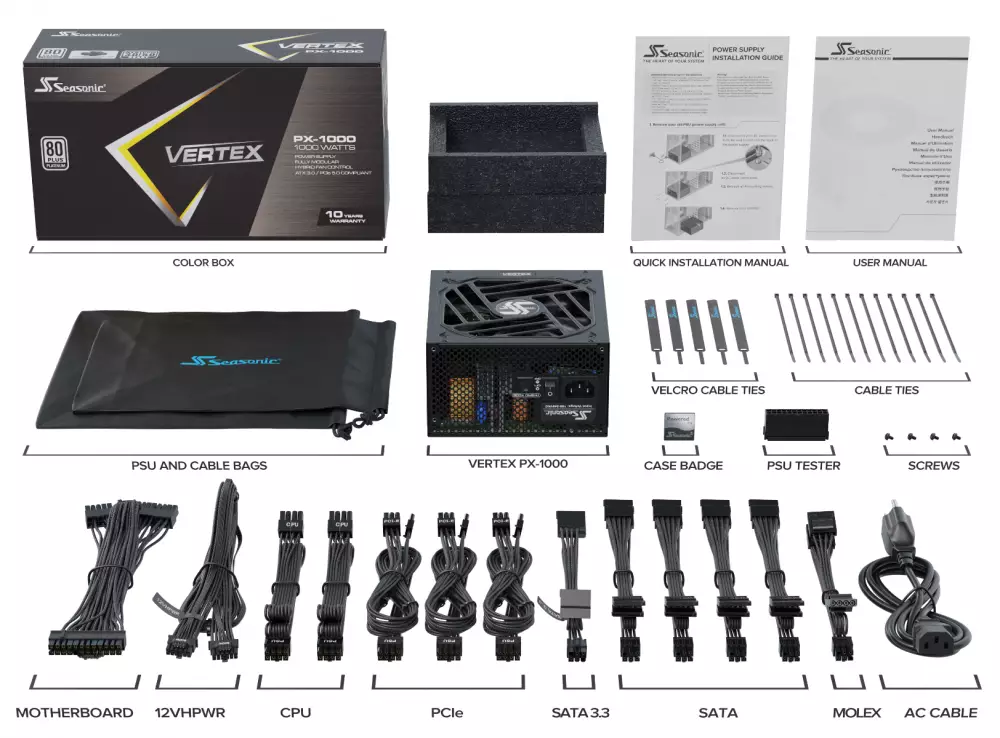 Захранване Seasonic VERTEX PX-1000 (1000W) 80 Plus Platinum, ATX 3.0, Fully Modular