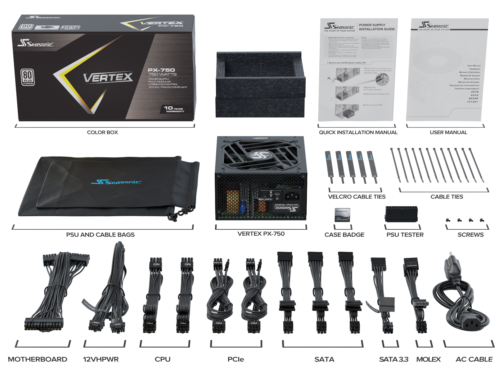 Захранване Seasonic VERTEX PX-750W (750W) 80 Plus Platinum, ATX 3.0, Fully Modular