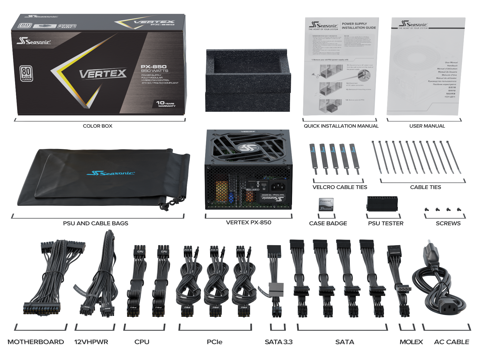 Захранване Seasonic VERTEX PX-850W (850W) 80 Plus Platinum, ATX 3.0, Fully Modular