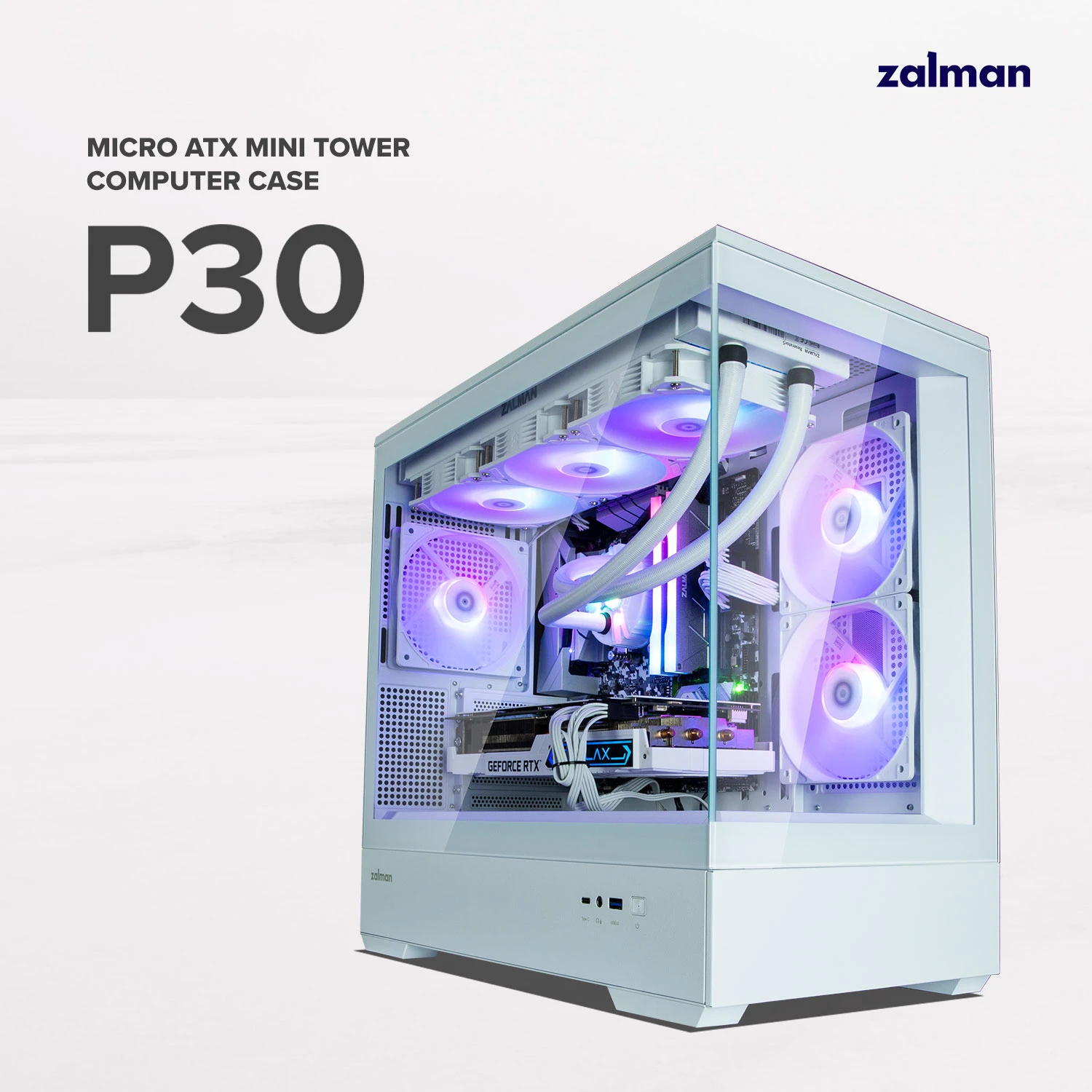 Кутия Zalman P30 White aRGB Case mATX Tempered Glass