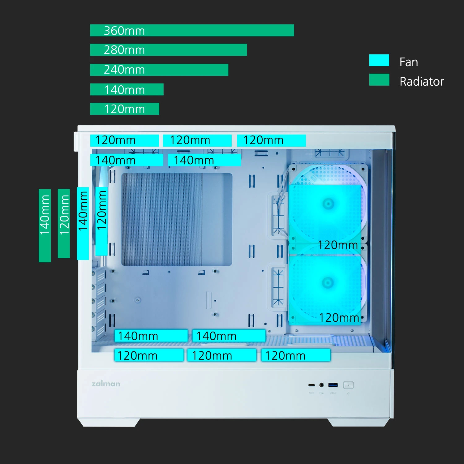Кутия Zalman P30 White aRGB Case mATX Tempered Glass