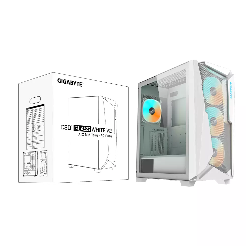 Кутия Gigabyte C301 WHITE V2 Tempered Glass Mid-Tower RGB Fusion