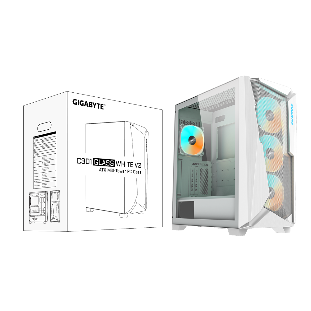 Кутия Gigabyte C301 WHITE V2 Tempered Glass Mid-Tower RGB Fusion 