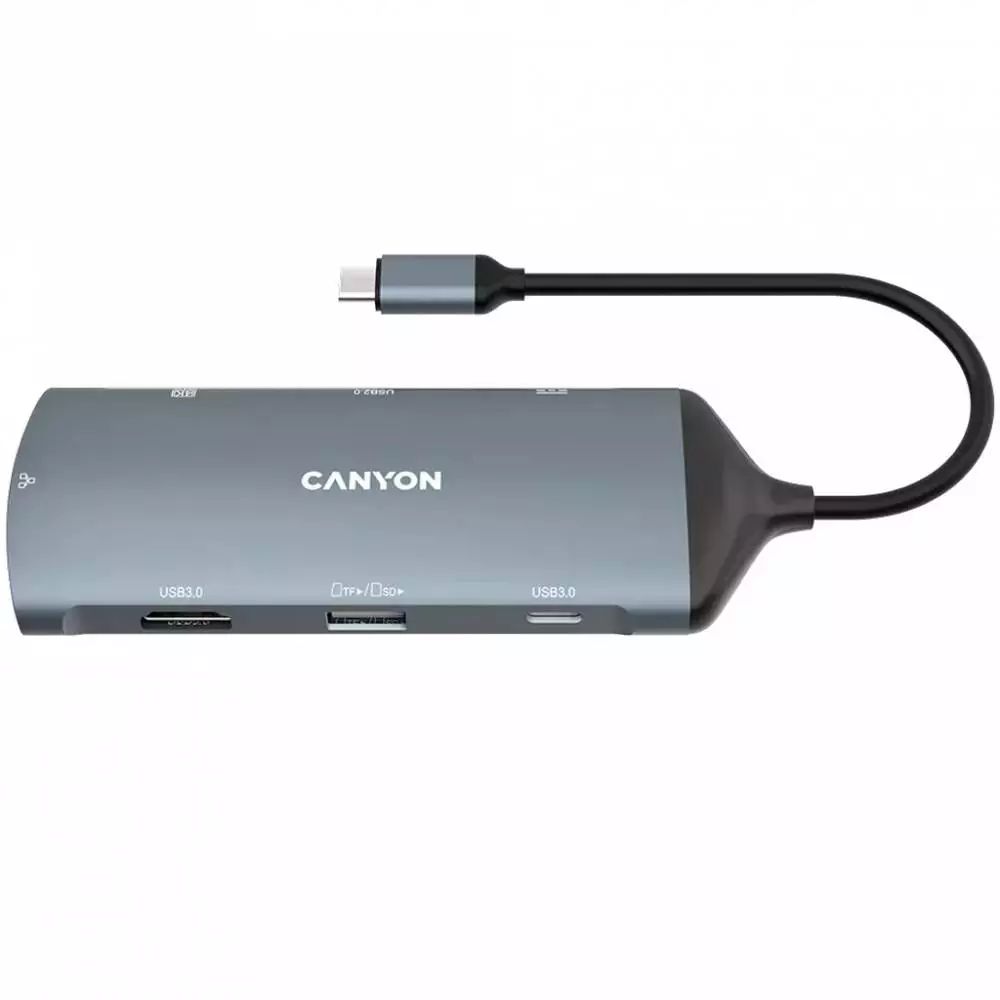 USB хъб CANYON DS-15, 8 in 1 hub, HDMI, LAN, USB-C, USB 2.0, USB 3.0, SD card - CNS-TDS15