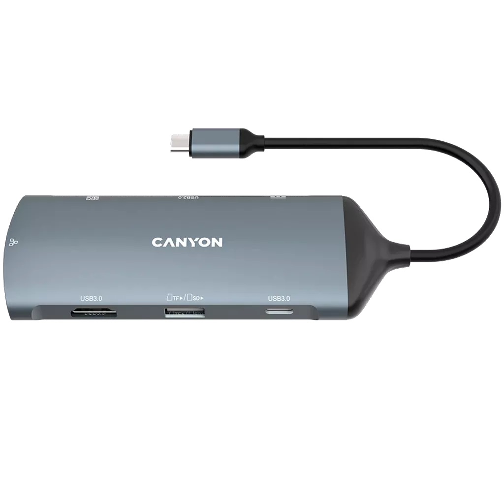 USB хъб CANYON DS-15, 8 in 1 hub, HDMI, LAN, USB-C, USB 2.0, USB 3.0, SD card - CNS-TDS15